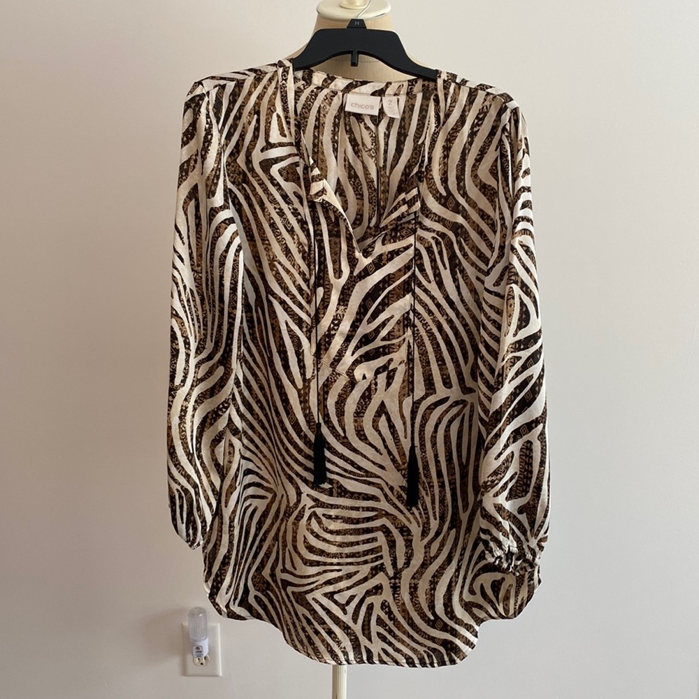 Flowy animal print long sleeve tunic from Chicos